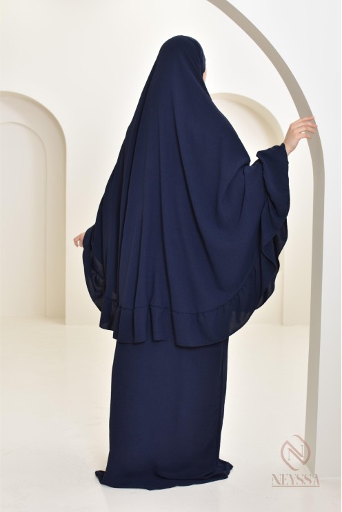 Ensemble abaya khimar soie de Jazz, khimar long avec froufrou