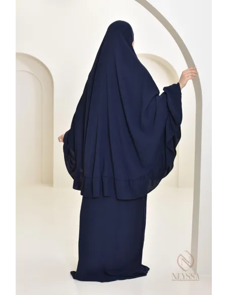 Ensemble abaya khimar soie de Jazz, khimar long avec froufrou