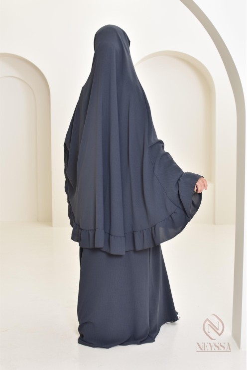 Ensemble abaya khimar soie de Jazz, khimar long avec froufrou