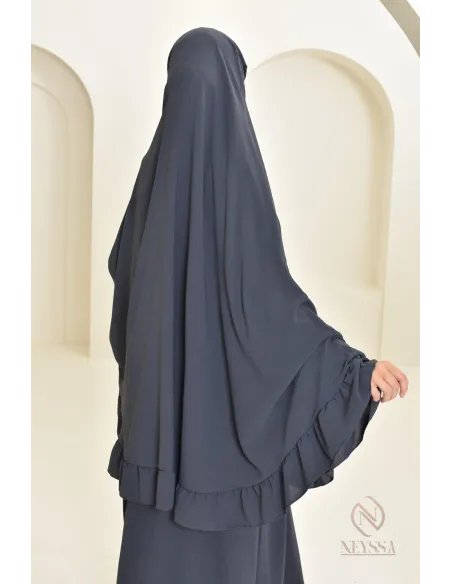 Ensemble abaya khimar soie de Jazz, khimar long avec froufrou