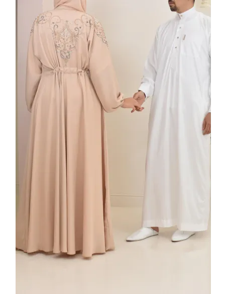 Abaya umbrella Dubai Beige mit Perlenstickerei 