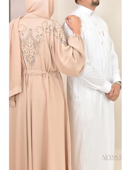 Abaya umbrella Dubai Beige mit Perlenstickerei 