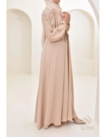 Abaya umbrella Dubai Beige mit Perlenstickerei 
