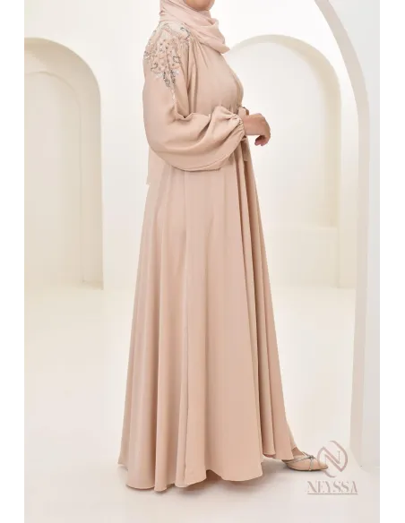 Abaya umbrella Dubai Beige mit Perlenstickerei 