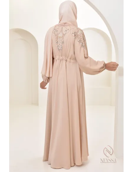 Abaya umbrella Dubai Beige mit Perlenstickerei 