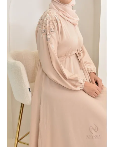 Abaya umbrella Dubai Beige mit Perlenstickerei 