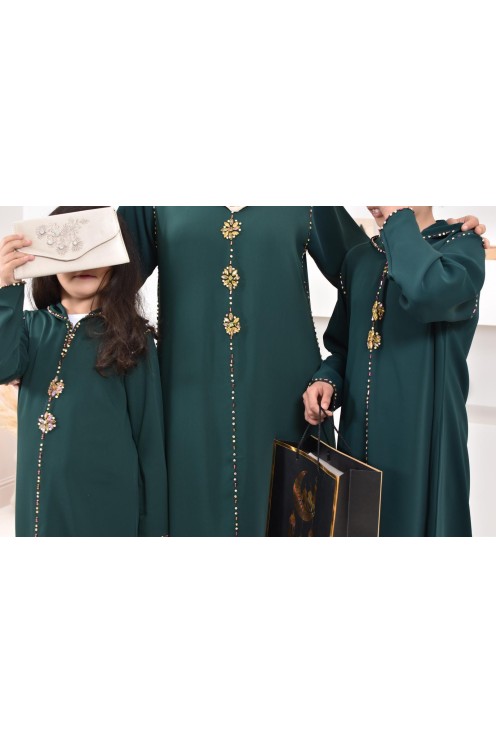 Djellaba traditionnelle marocaine vert bouteille broderies perlés