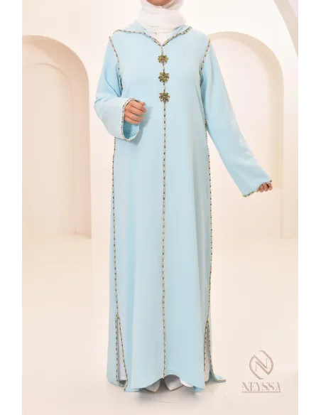 Djellaba femme Maroc ornée de perles pour le Ramadan ou l'Aïd 2024.