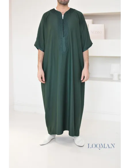 Qamis vert gandoura marocaine homme, en coton, parfait pour les occasions spéciales