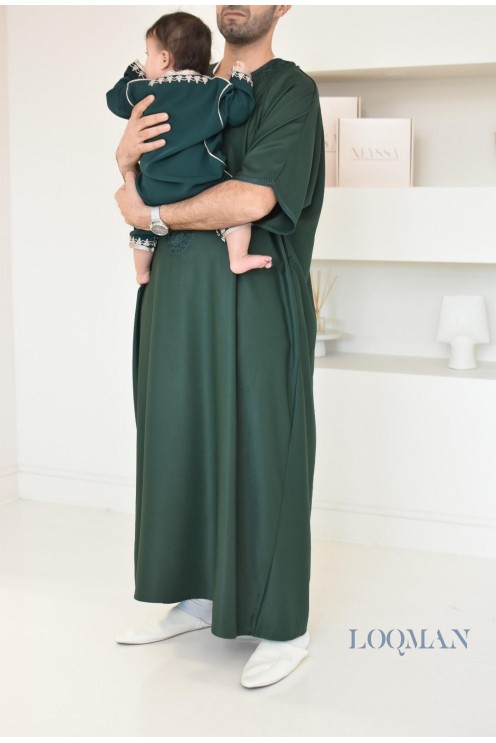 Qamis vert gandoura marocaine homme, en coton, parfait pour les occasions spéciales