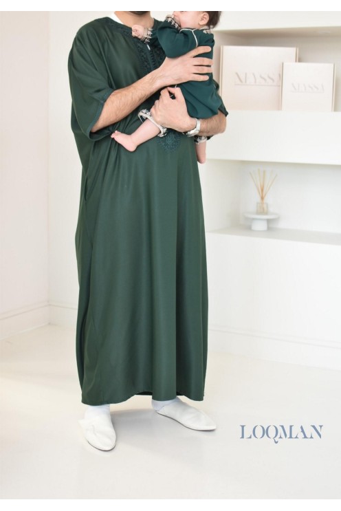 Qamis vert gandoura marocaine homme, en coton, parfait pour les occasions spéciales