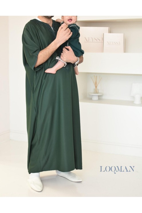 Qamis vert gandoura marocaine homme, en coton, parfait pour les occasions spéciales