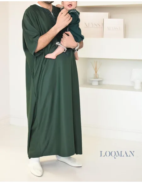 Qamis vert gandoura marocaine homme, en coton, parfait pour les occasions spéciales