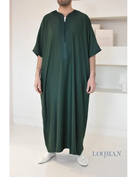 Qamis vert gandoura marocaine homme, en coton, parfait pour les occasions spéciales
