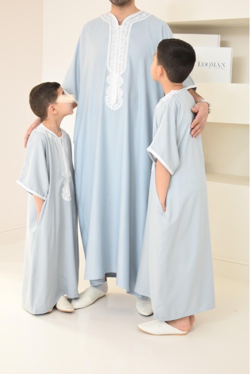 Qamis homme mariage Marocain gandoura en coton bleu idée cadeau à offrir 