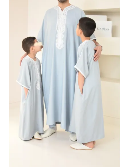 Qamis homme mariage Marocain gandoura en coton bleu idée cadeau à offrir 