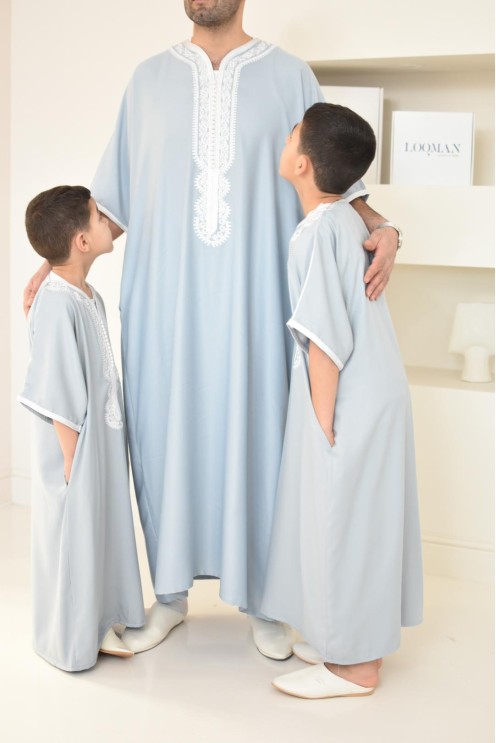 Qamis homme mariage Marocain gandoura en coton bleu idée cadeau à offrir 