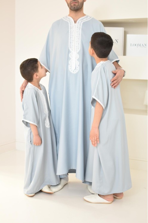 Qamis homme mariage Marocain gandoura en coton bleu idée cadeau à offrir 