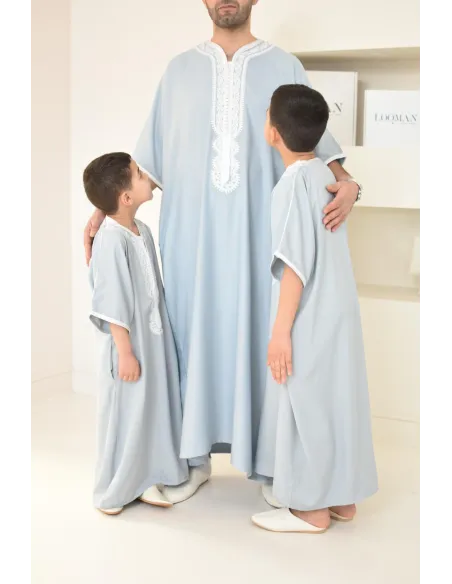 Qamis homme mariage Marocain gandoura en coton bleu idée cadeau à offrir 