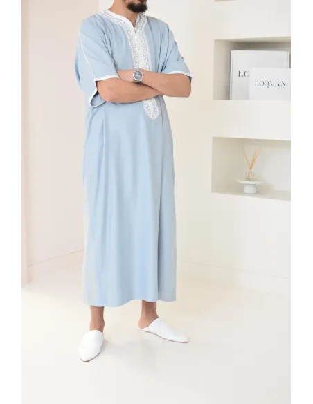Qamis homme mariage Marocain gandoura en coton bleu idée cadeau à offrir 
