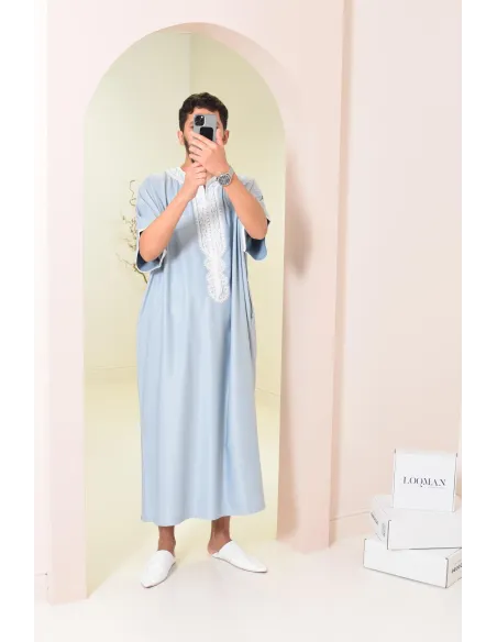 Qamis homme mariage Marocain gandoura en coton bleu idée cadeau à offrir 