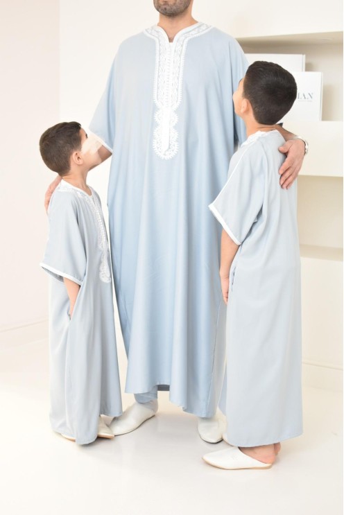 Qamis homme mariage Marocain gandoura en coton bleu idée cadeau à offrir 