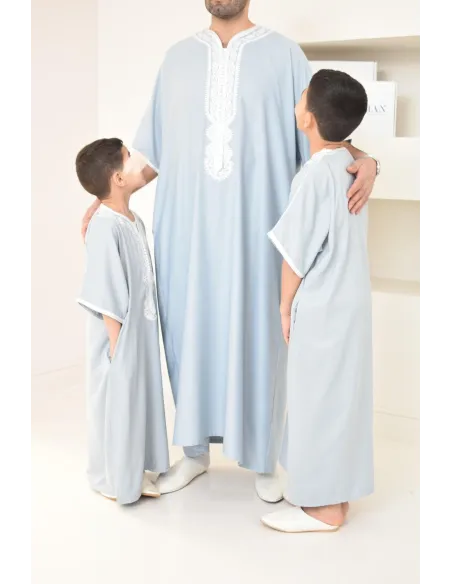 Qamis homme mariage Marocain gandoura en coton bleu idée cadeau à offrir 