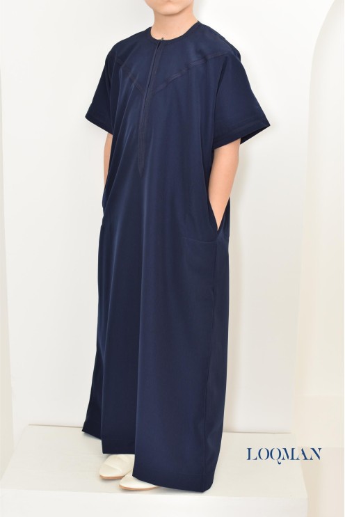 Qamis enfant luxe avec poches et zip, parfait pour un mariage et l'Aïd
