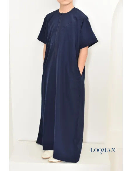 Qamis enfant luxe avec poches et zip, parfait pour un mariage et l'Aïd