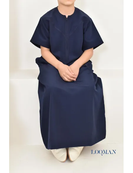 Qamis enfant luxe avec poches et zip, parfait pour un mariage et l'Aïd