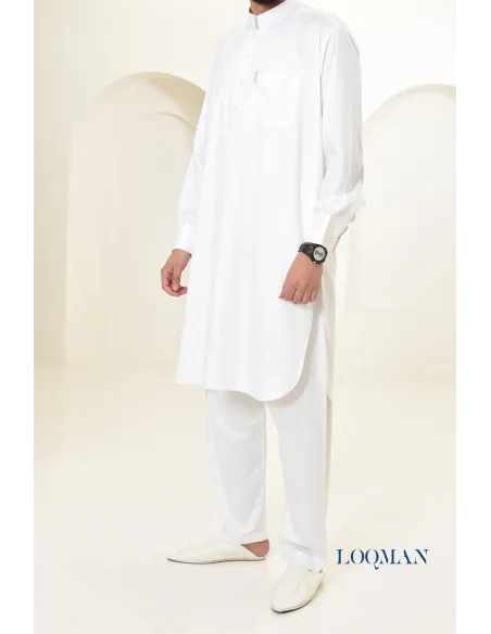 Qamis Saoudien homme, tissu fluide glacé, idéal pour se rendre à la mosquée