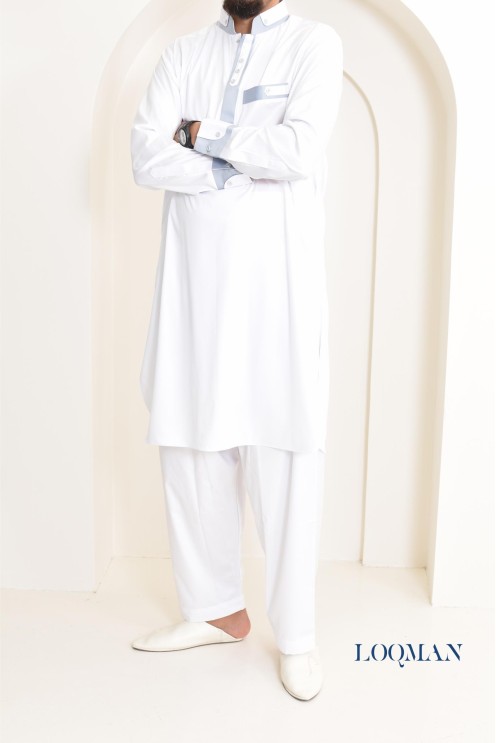 Qamis Saoudien homme, tissu fluide glacé, idéal pour se rendre à la mosquée