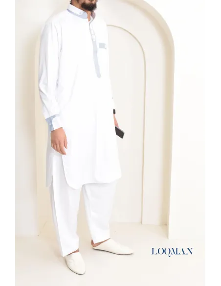 Qamis Saoudien homme, tissu fluide glacé, idéal pour se rendre à la mosquée