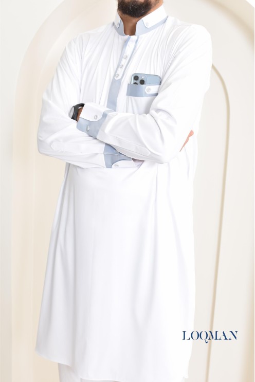 Qamis Saoudien homme, tissu fluide glacé, idéal pour se rendre à la mosquée