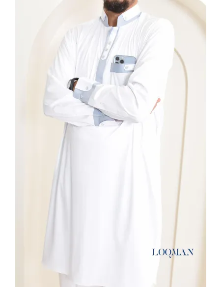 Qamis Saoudien homme, tissu fluide glacé, idéal pour se rendre à la mosquée