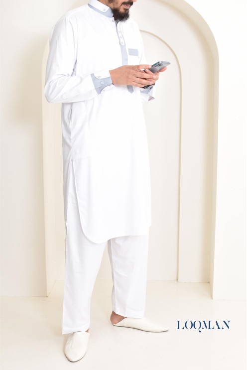 Qamis Saoudien homme, tissu fluide glacé, idéal pour se rendre à la mosquée