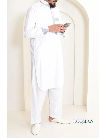 Qamis Saoudien homme, tissu fluide glacé, idéal pour se rendre à la mosquée