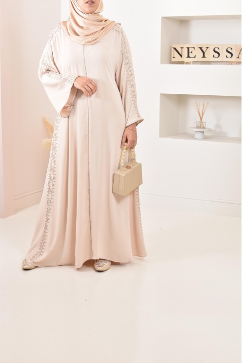 Abaya caftan duo mère et fille, avec broderie motif oriental, soie de Médine