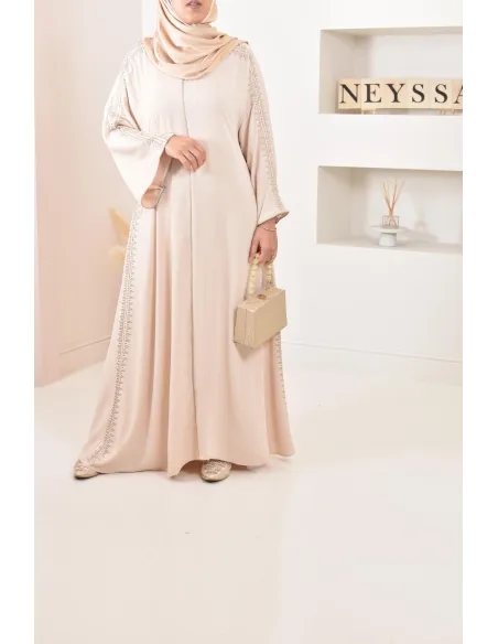 Abaya caftan duo mère et fille, avec broderie motif oriental, soie de Médine