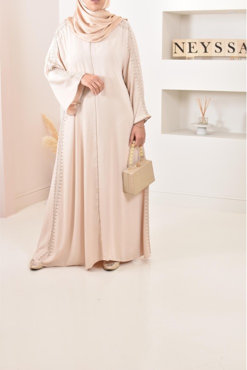 Abaya caftan duo mère et fille, avec broderie motif oriental, soie de Médine