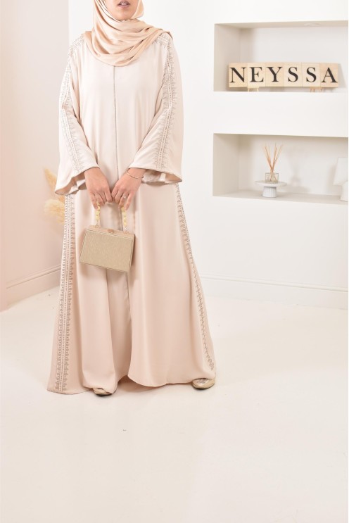 Abaya caftan duo mère et fille, avec broderie motif oriental, soie de Médine