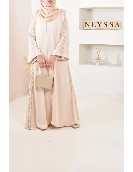 Abaya caftan duo mère et fille, avec broderie motif oriental, soie de Médine