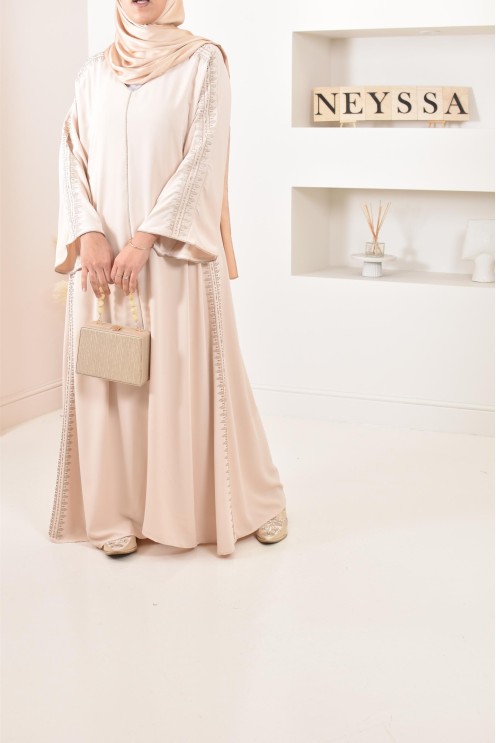 Abaya caftan duo mère et fille, avec broderie motif oriental, soie de Médine