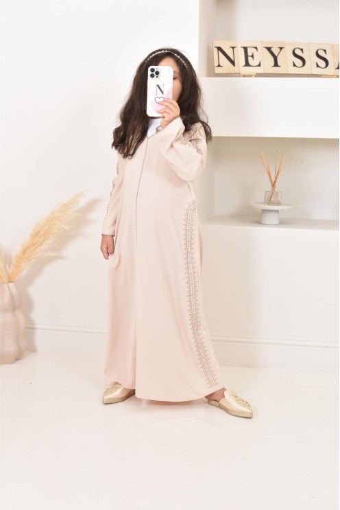 Abaya caftan duo mère et fille, avec broderie motif oriental, soie de Médine