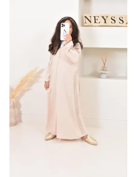 Abaya caftan duo mère et fille, avec broderie motif oriental, soie de Médine