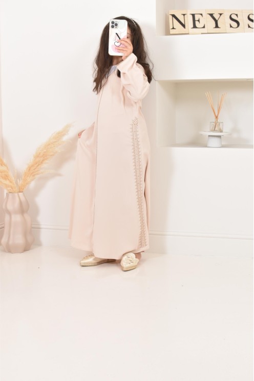 Abaya caftan duo mère et fille, avec broderie motif oriental, soie de Médine
