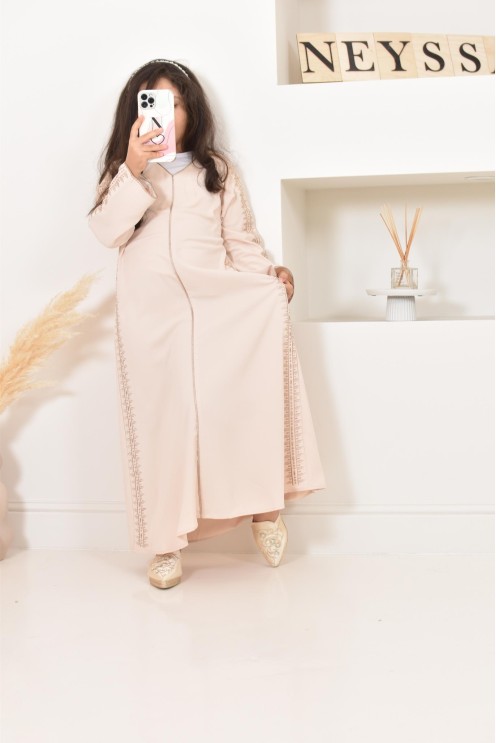 Abaya caftan duo mère et fille, avec broderie motif oriental, soie de Médine