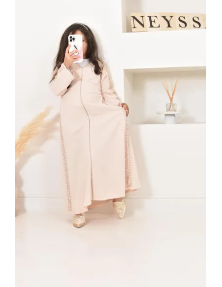Abaya caftan duo mère et fille, avec broderie motif oriental, soie de Médine