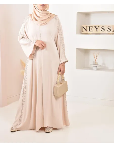 Abaya caftan duo mère et fille, avec broderie motif oriental, soie de Médine