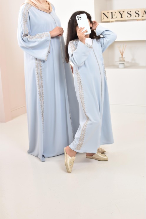 Abaya caftan brodée, combo mère fille pour l'Aïd 2023 et autres occasions